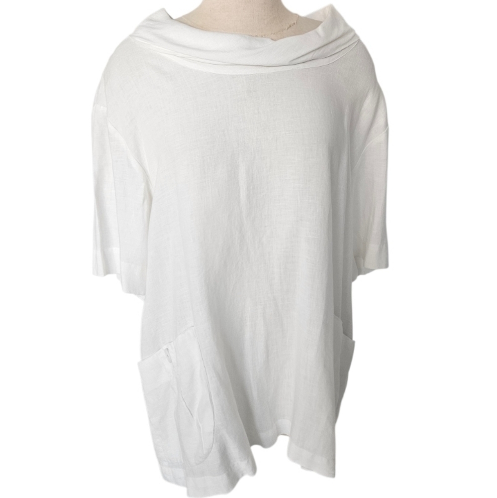 Dana Buchman 100% Linen White Cowl Neck Tunic